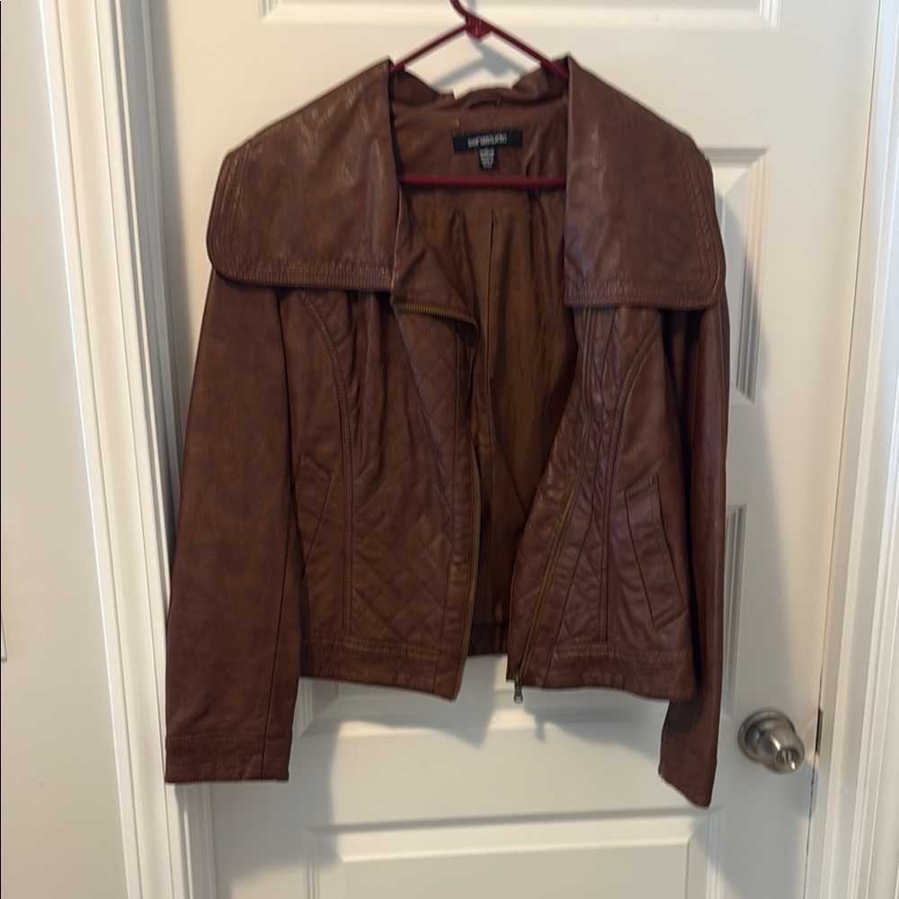 New York & Company Brown Leather Motorcycle Jacket